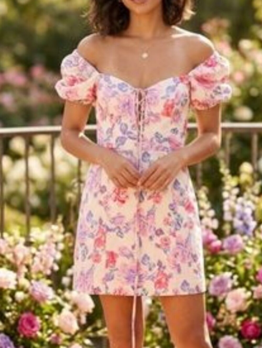Zara Pink Floral Off-Shoulder Mini Dress